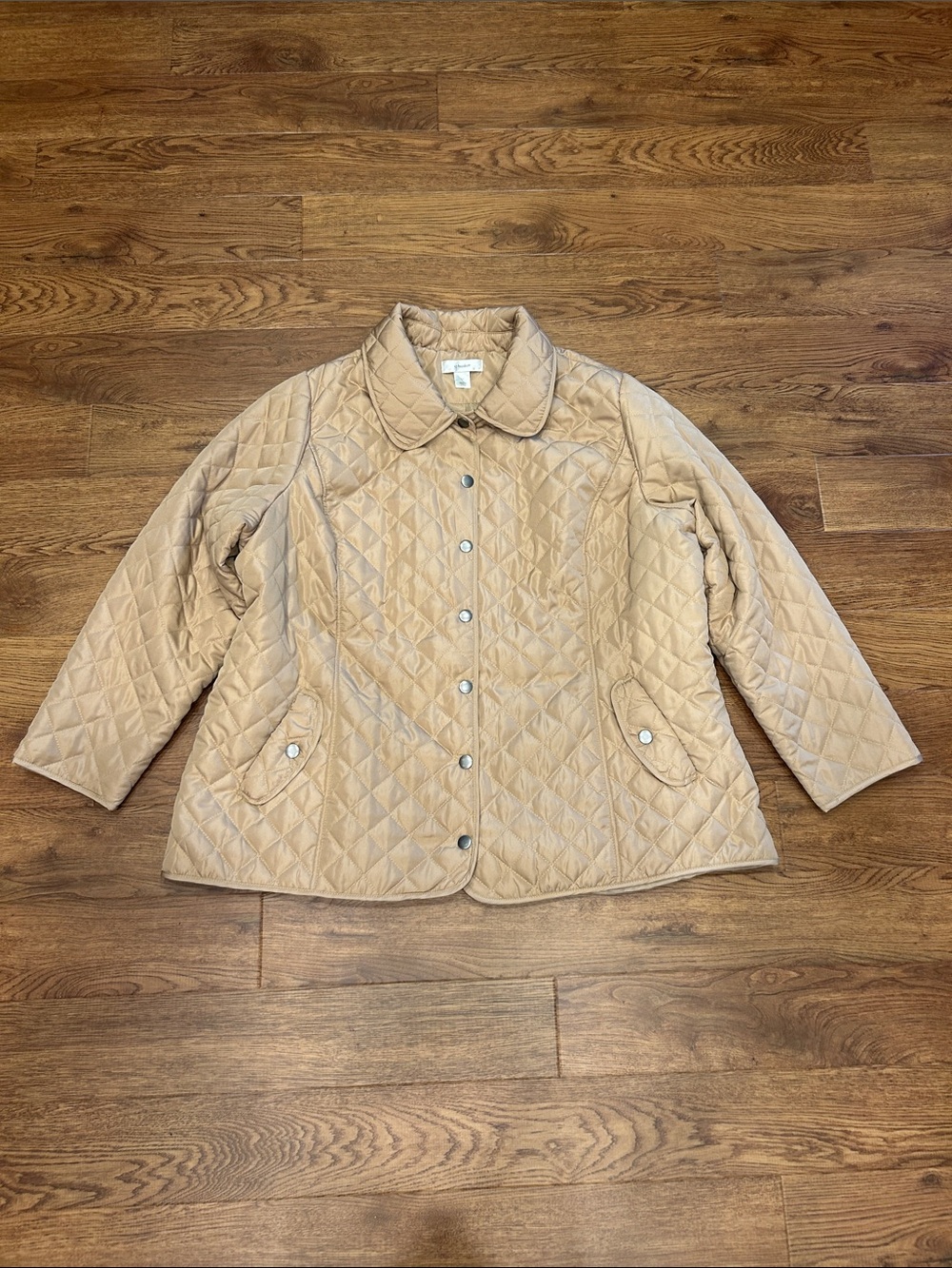 CJ Banks Diamond Quilted Barn Jacket Tan Snap-Front Women’s 2X